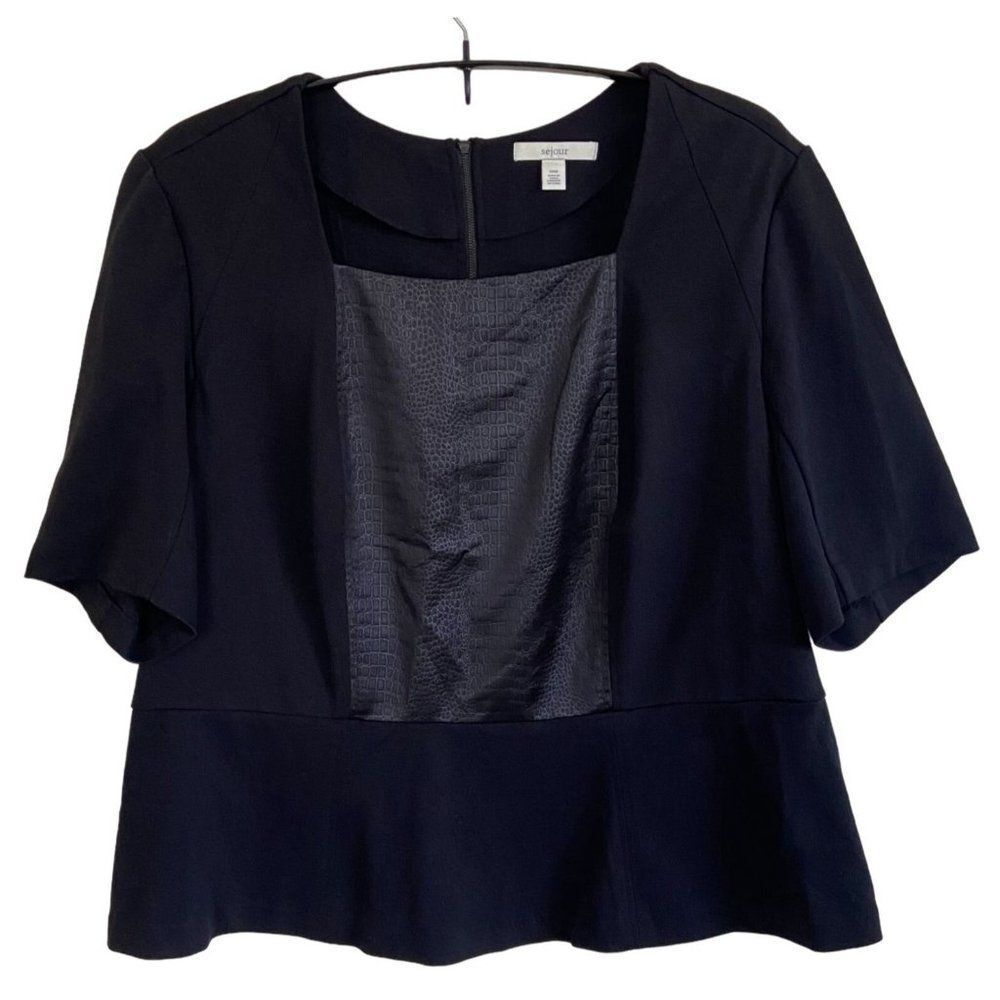 Sejour Black Snake Print Short Sleeve Peplum Shirt 22W Plus Size